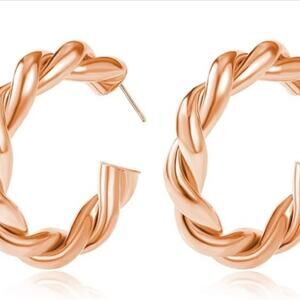 Chunky Rose Gold Twist Hoop Earrings*